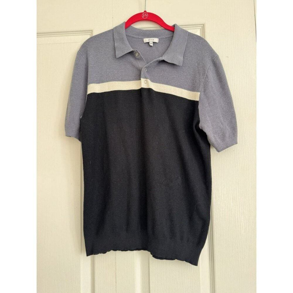 Reiss Cairns Striped Textured Knitted Polo Button Shirt Size M